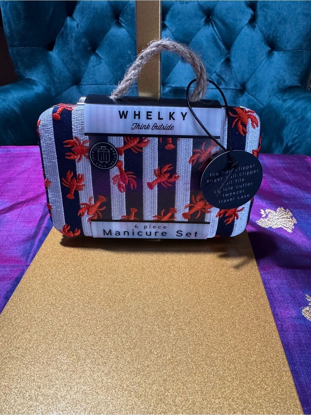 NWT WHELKY Striped Lobster 6 Piece Manicure Travel Set Case